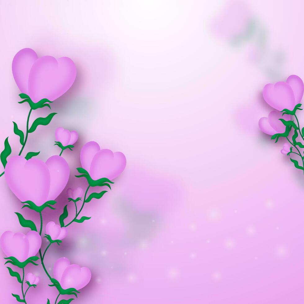 Glossy Pink Background Decorated With Beautiful Floral And Copy Space. vector