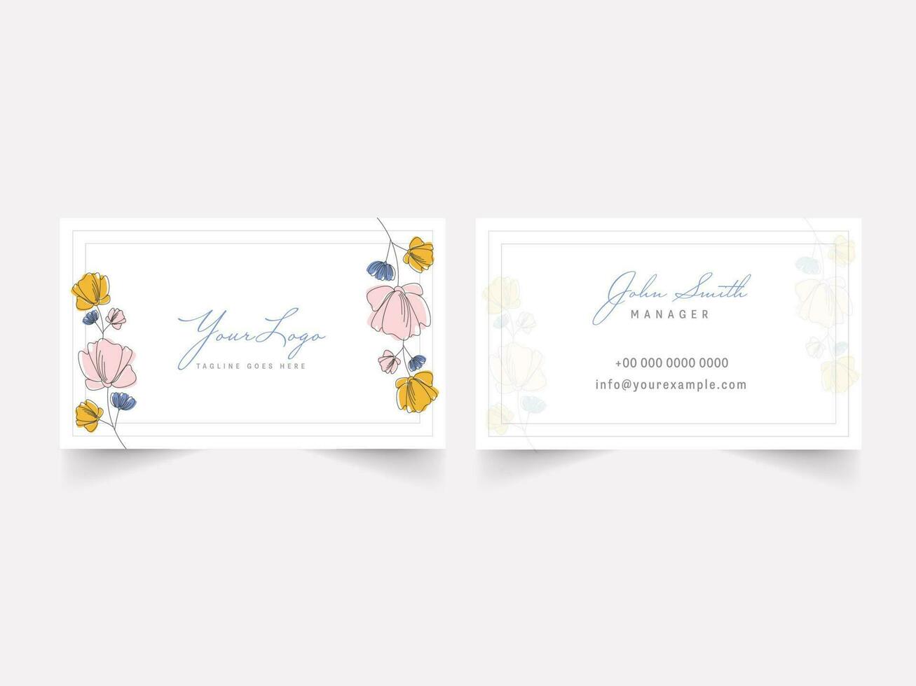 Floral Business Card Template Design In Front And Back Side. vector