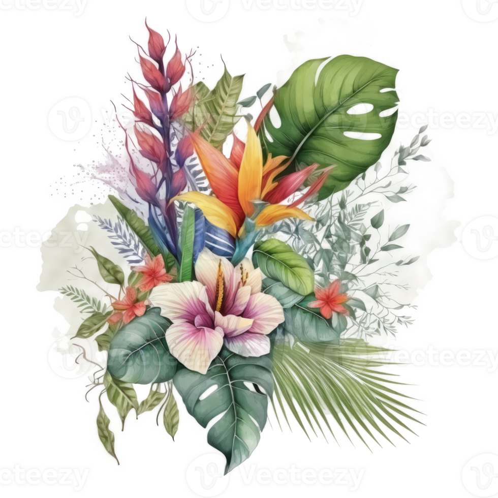 Watercolor tropical leaves cutout png