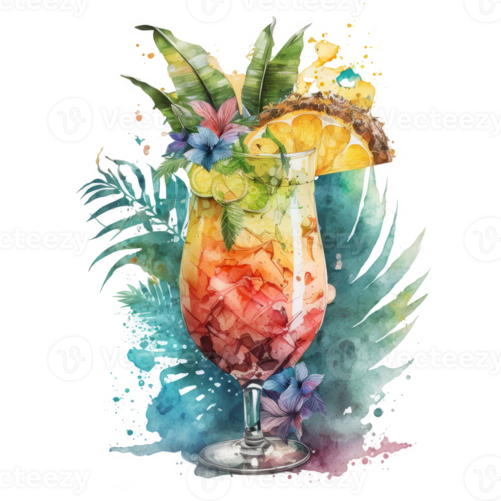 Watercolor tropical cocktail cutout png