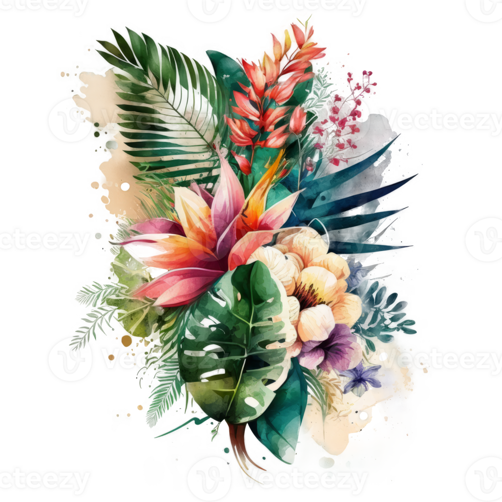 Watercolor tropical leaves cutout png