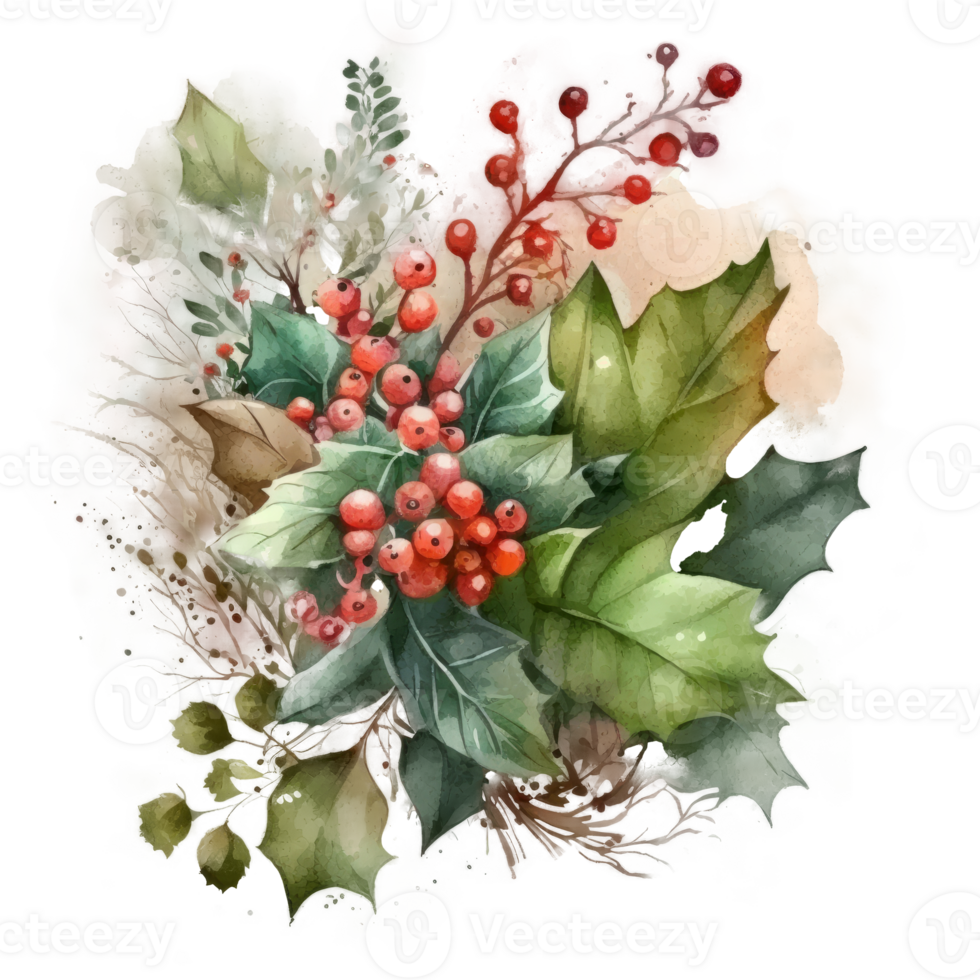 Christmas watercolor bouquet cutout png