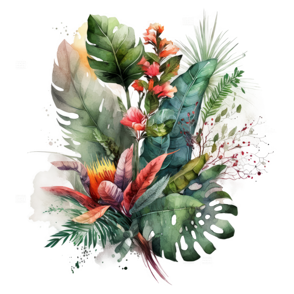 Watercolor tropical flowers cutout png