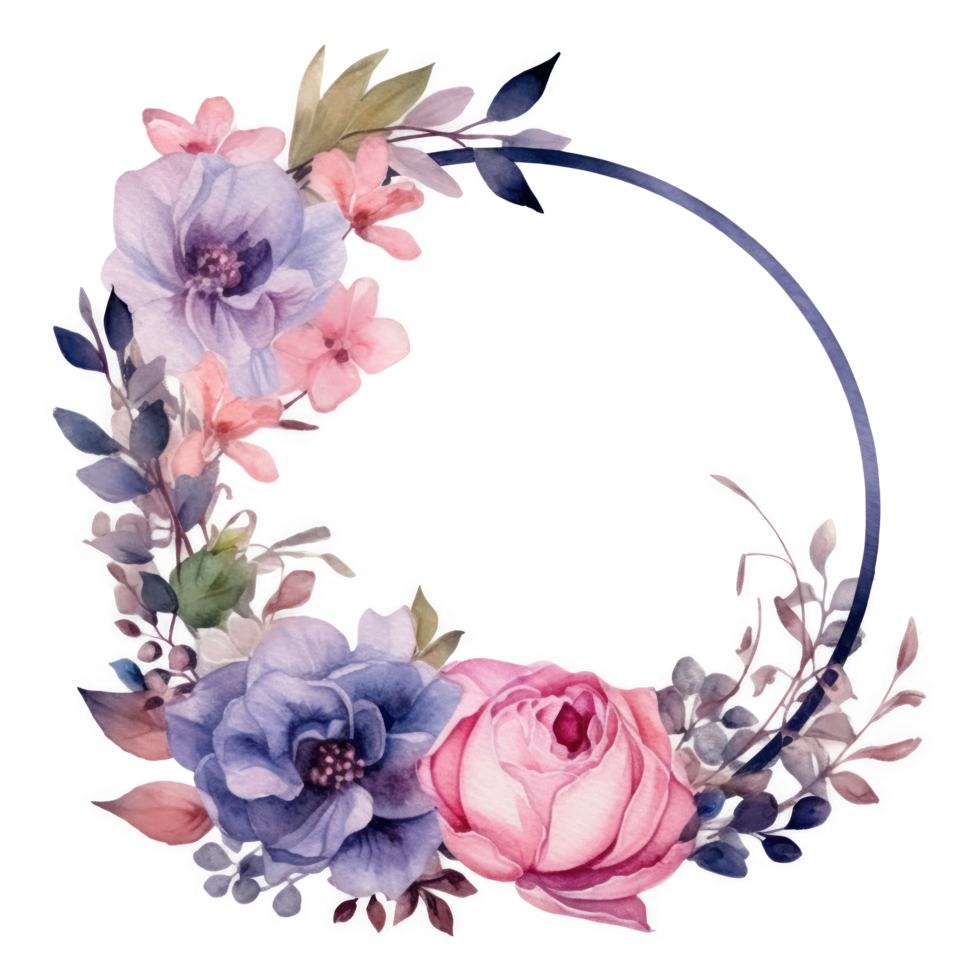 Watercolor floral frame cutout png