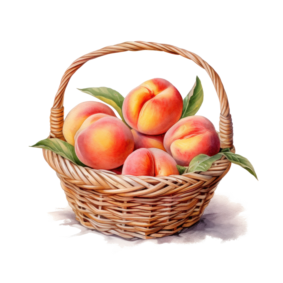 Watercolor peach in basket. Illustration png