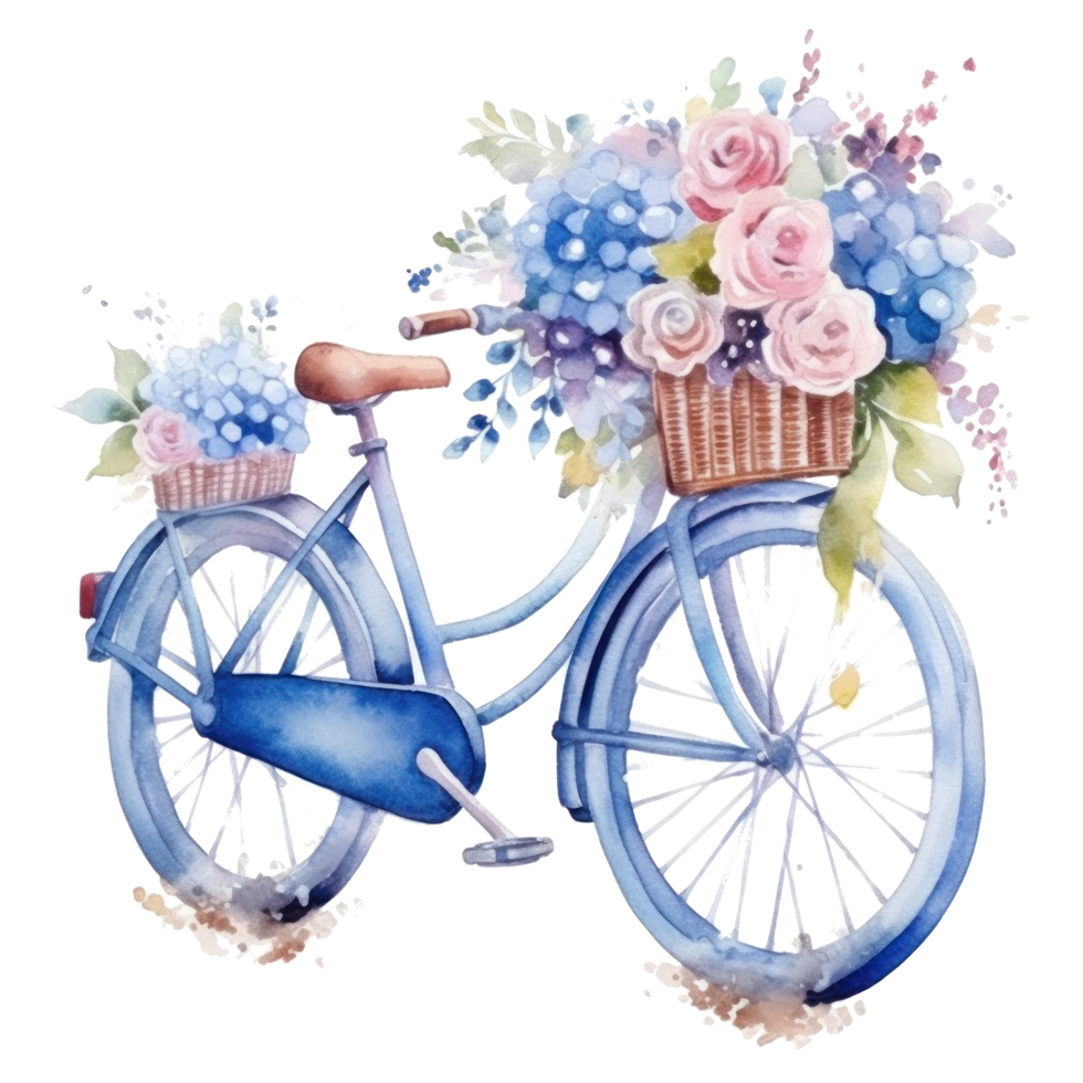 linda acuarela bicicleta con flores ilustración ai generativo png