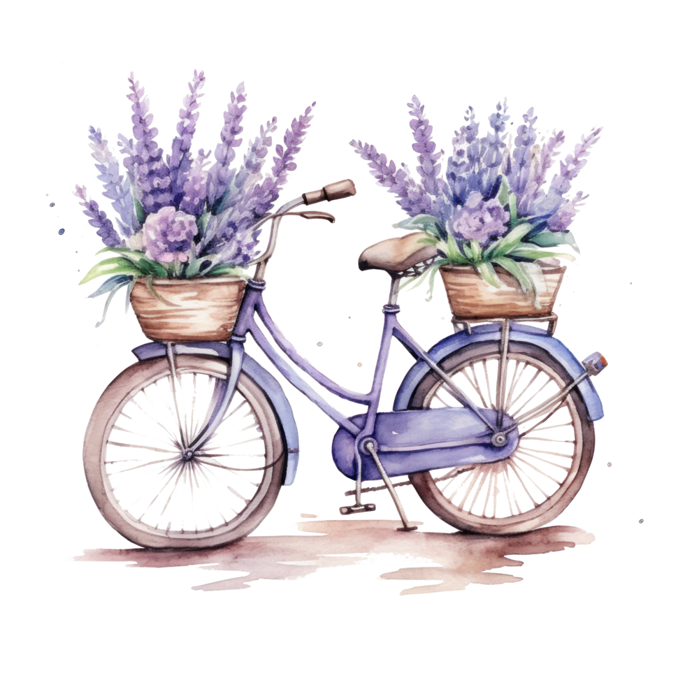 mignonne aquarelle vélo avec fleurs. illustration ai génératif png