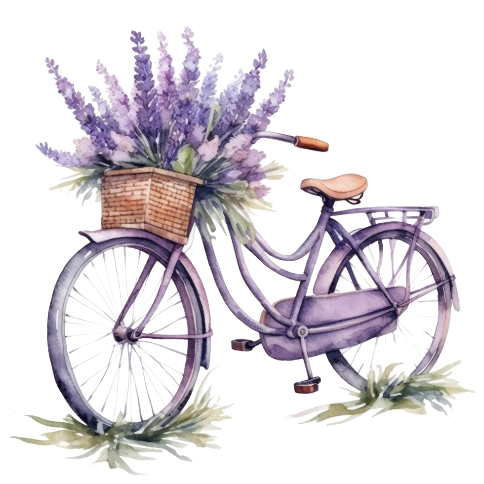 süß Aquarell Fahrrad mit Blumen. Illustration ai generativ png