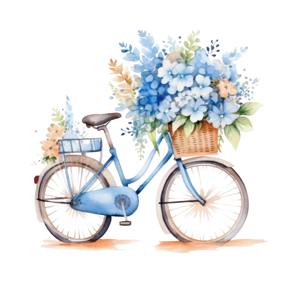 mignonne aquarelle vélo avec fleurs. illustration ai génératif png