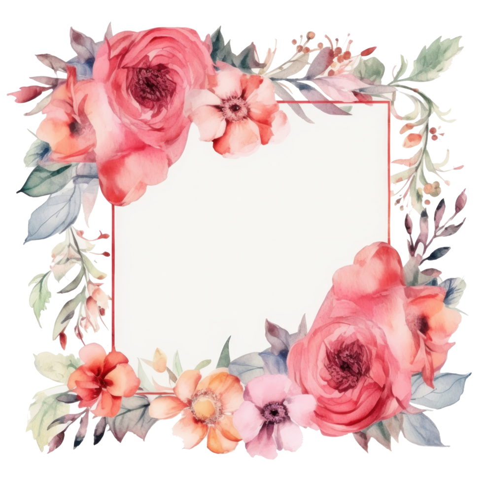 Watercolor floral frame cutout png