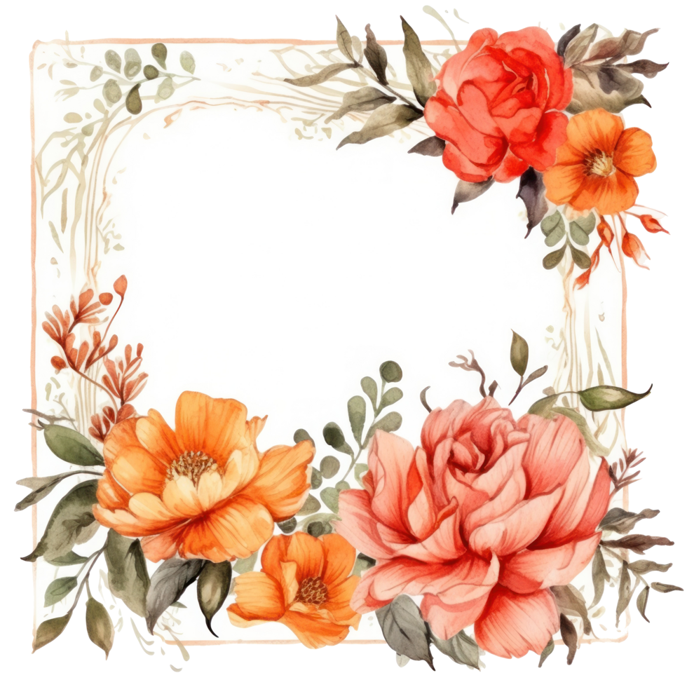 Watercolor floral frame cutout png