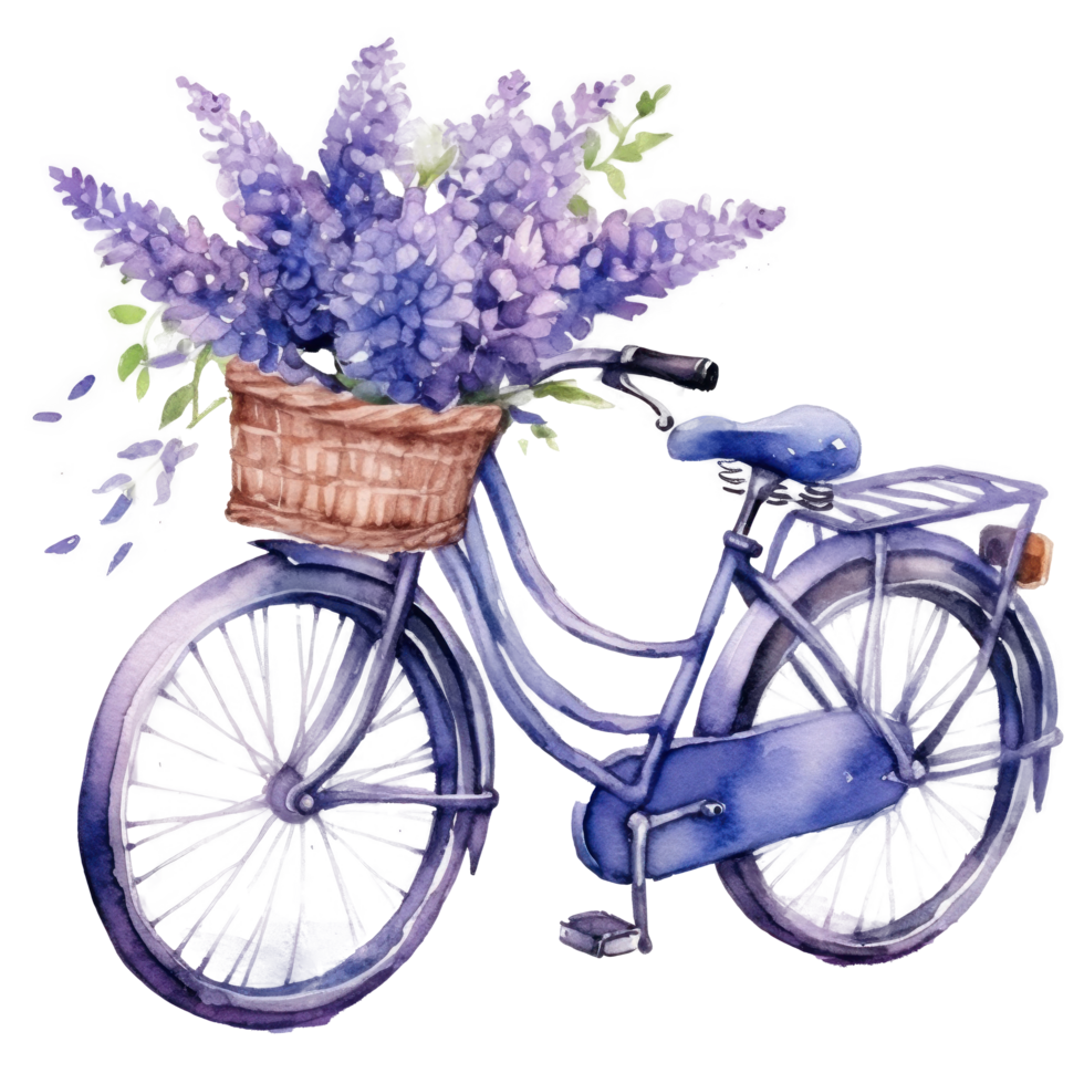 schattig waterverf fiets met bloemen. illustratie ai generatief png