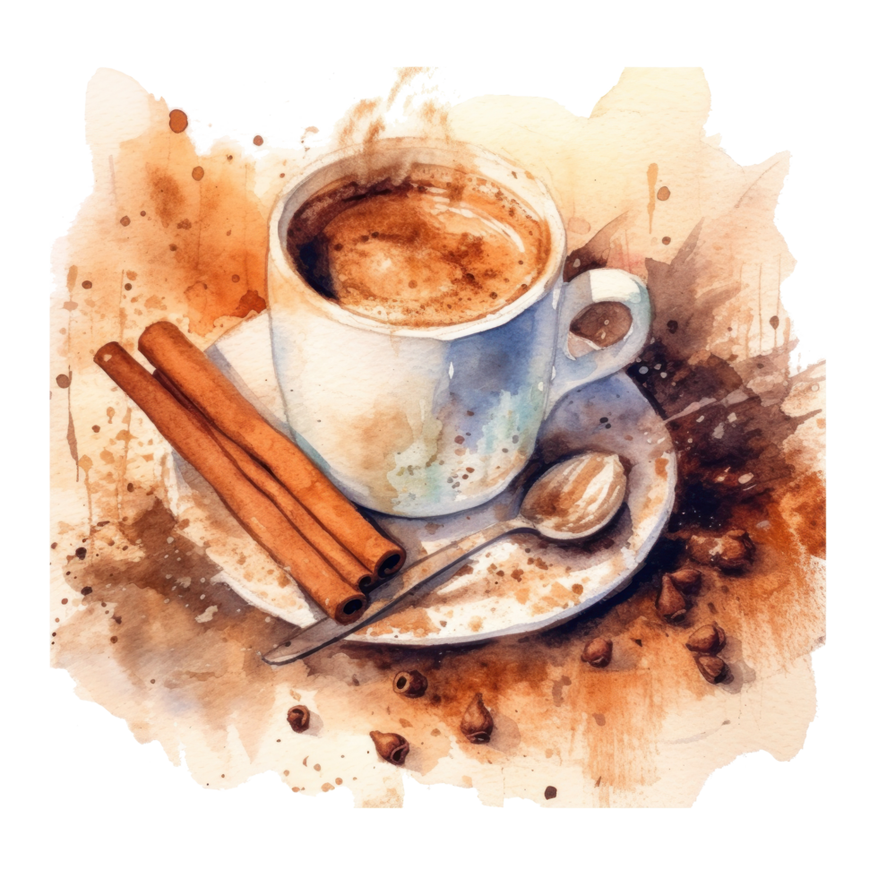 Watercolor coffee with cinnamon. Illustration png