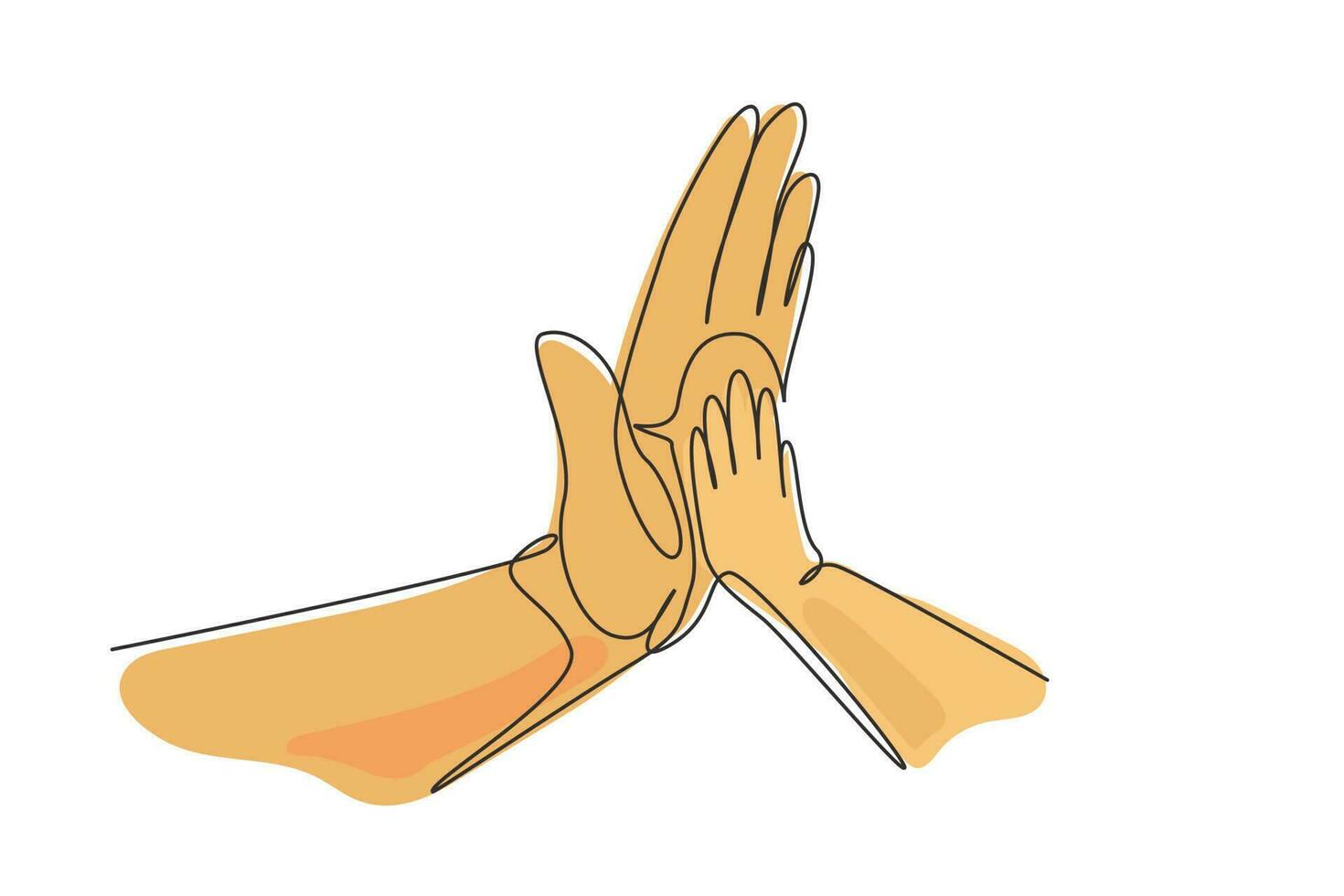 Single continuous line drawing father and child making hi-five gesture. Little baby have bonding with his father. Hero father and family pride. Dynamic one line draw graphic design vector illustration