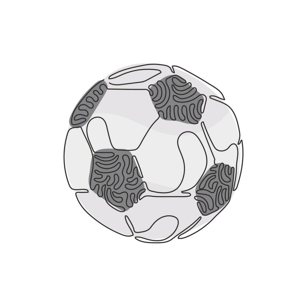 una sola línea de dibujo de un balón de fútbol blanco para la recreación del juego de fútbol. pelota de fútbol. equipo deportivo en torneo. estilo de rizo de remolino. ilustración de vector gráfico de diseño de dibujo de línea continua moderna