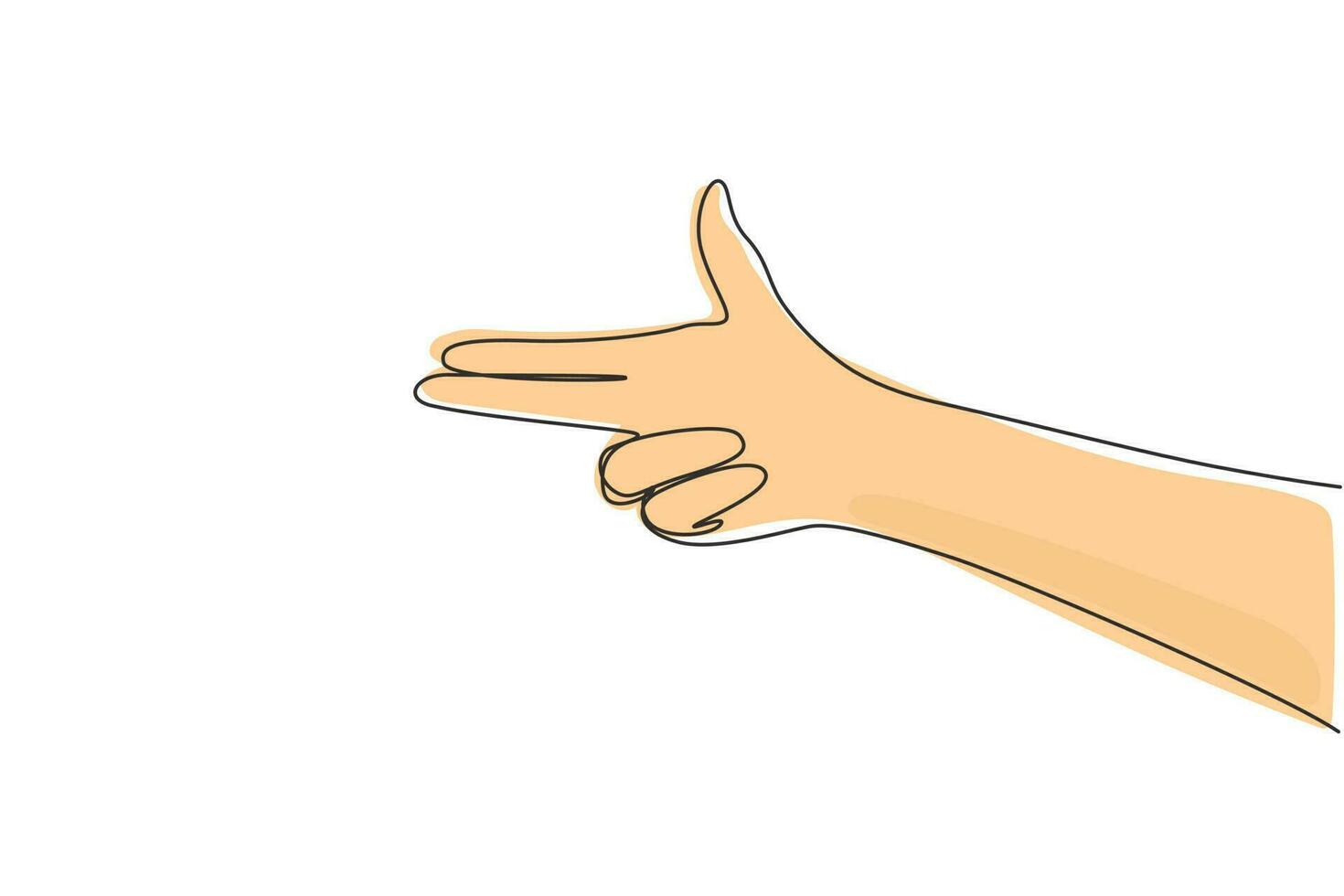 Continuous one line drawing hand gesturing fire gun weapon with fingers, aiming shoot symbol. Hand making gun gesture. Hand shot sign or symbol. Weapons by hand. Single line draw design vector graphic