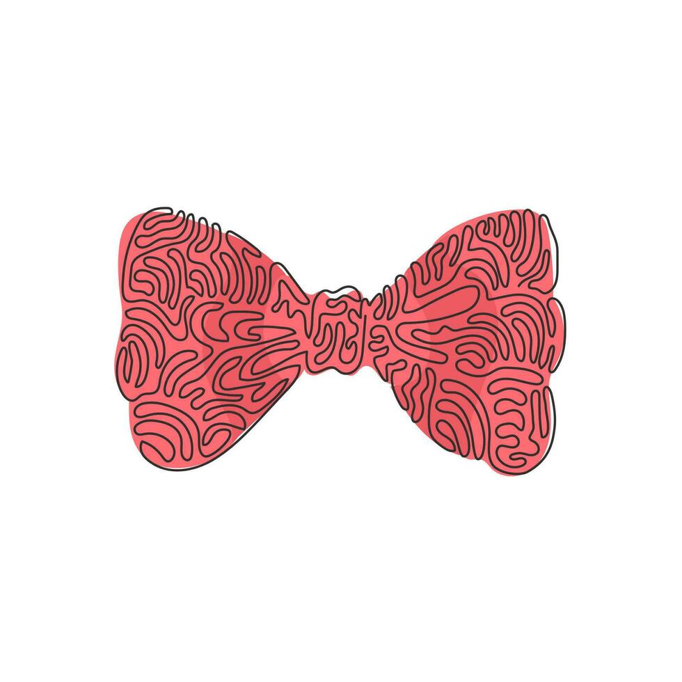 Single continuous line drawing bow tie icon. Hipster accessory. Realistic formal wear for official event. Elegant clothes object. Swirl curl style. One line draw graphic design vector illustration