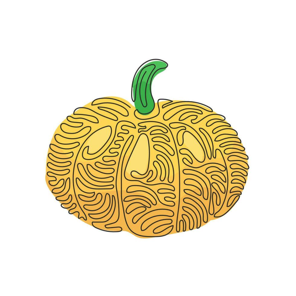 dibujo de una sola línea vegetales saludables con calabaza, vitaminas y minerales. dieta, comida ecológica, vegana, nutrición. estilo de rizo de remolino. ilustración de vector gráfico de diseño de dibujo de línea continua moderna