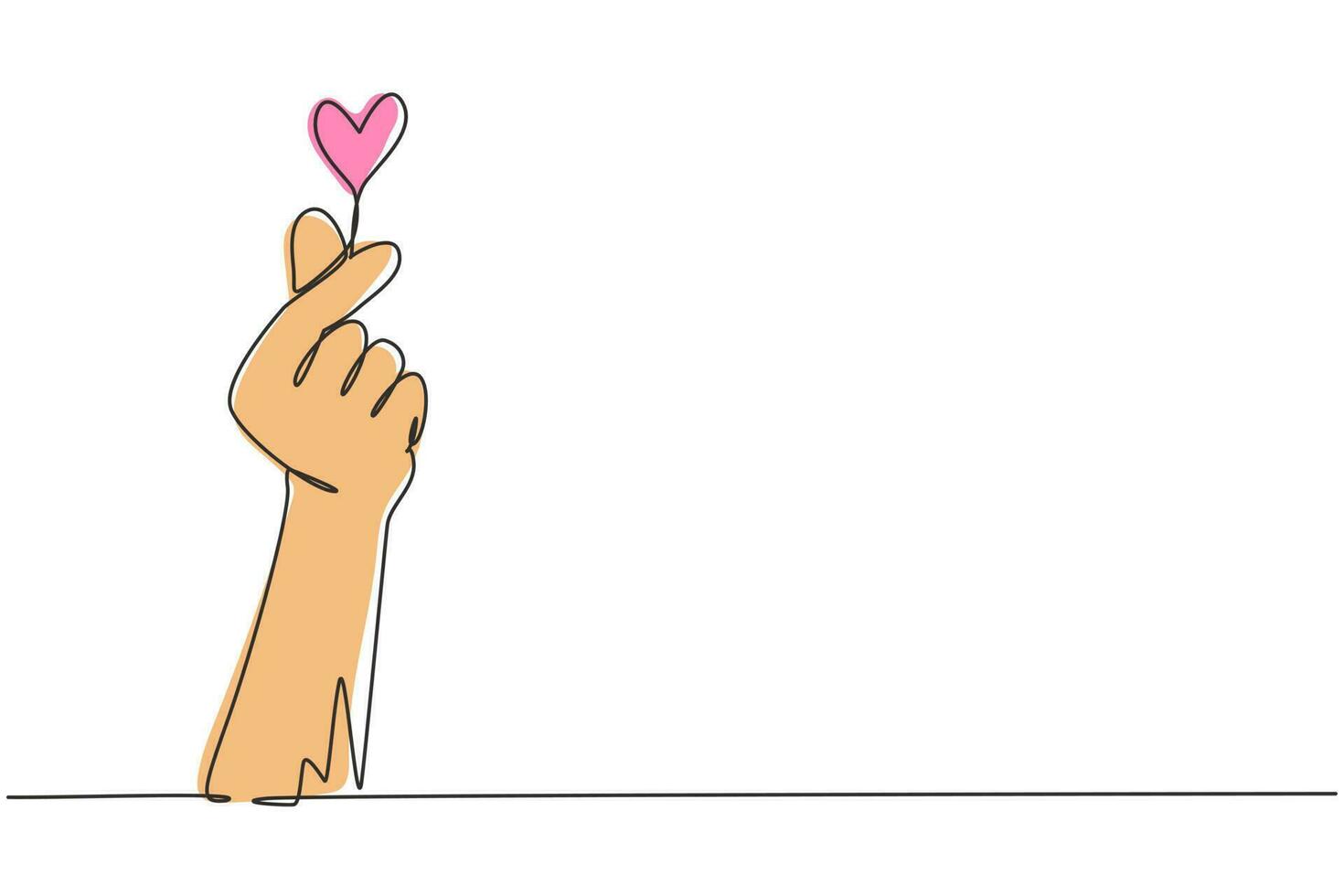 signo de corazón coreano de dibujo de línea continua única. símbolo de amor de dedo. te amo gesto de la mano. amor propio. diseño de corazón coreano. amor con gestos con las manos. Ilustración de vector de diseño gráfico de dibujo de una línea