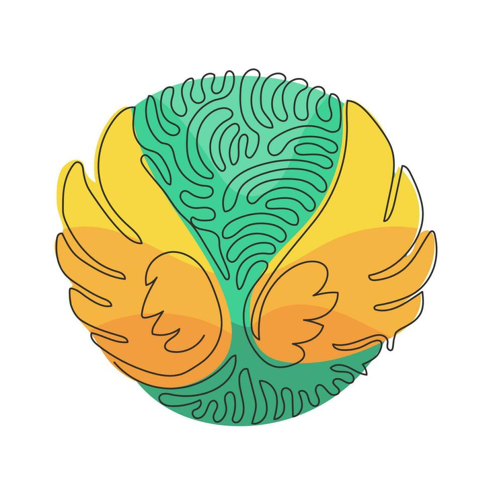 dibujo de una sola línea lindas alas de ángel vacaciones decoración romántica imagen vectorial del logotipo. estilo de fondo de círculo de rizo de remolino. ilustración de vector gráfico de diseño de dibujo de línea continua moderna