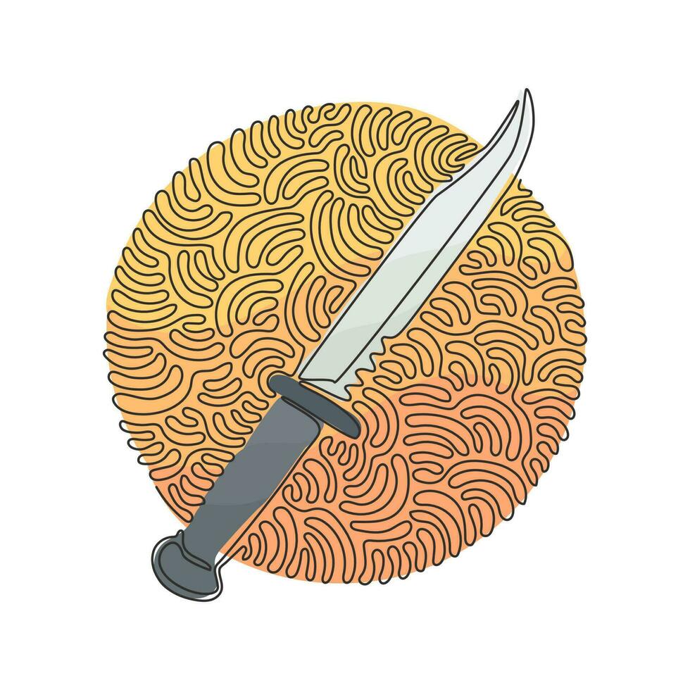 Continuous one line drawing marine combat knives. Military combat knife, knife of marine corps and U.S. Navy. Swirl curl circle background style. Single line draw design vector graphic illustration