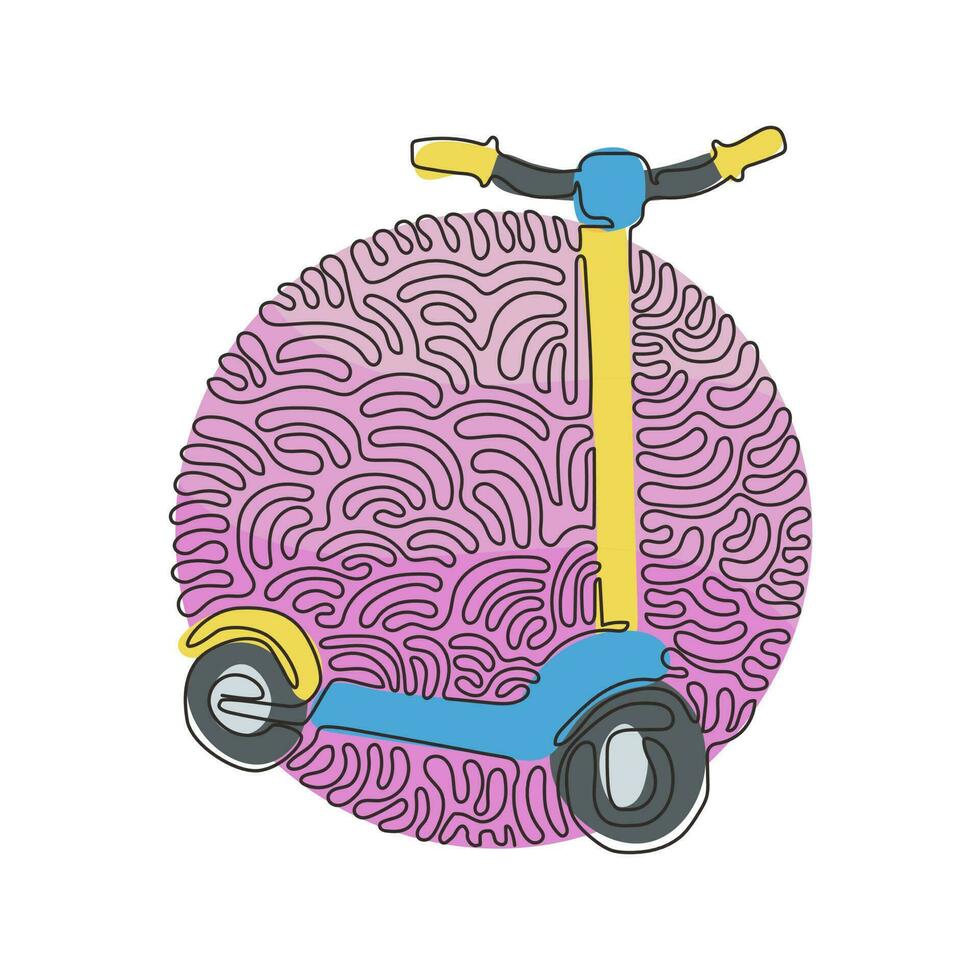 scooter eléctrico de dibujo de una sola línea. transporte eléctrico. transporte ecológico. estilo de vida urbano. estilo de fondo de círculo de rizo de remolino. ilustración de vector gráfico de diseño de dibujo de línea continua moderna