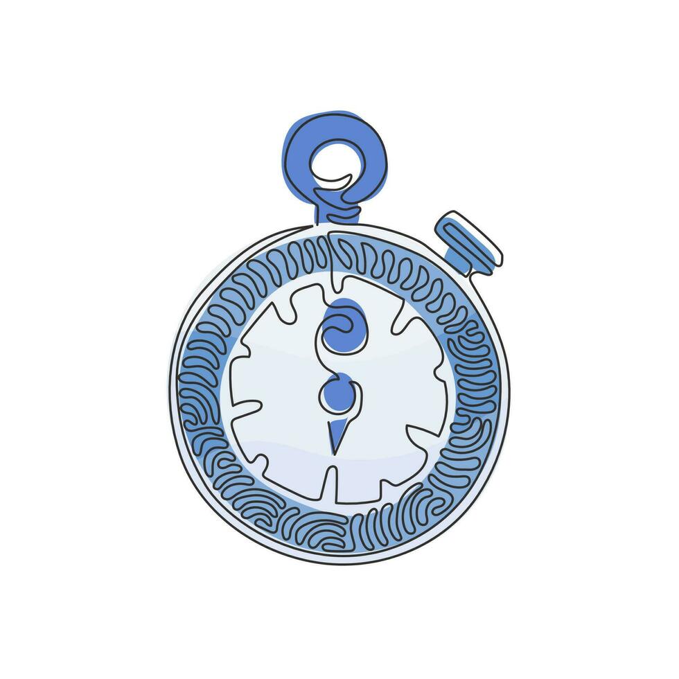 Continuous one line drawing Stopwatch line and solid icon. Timer illustration. Sport watch chronometer. Trendy style. Swirl curl style concept. Single line draw design vector graphic illustration