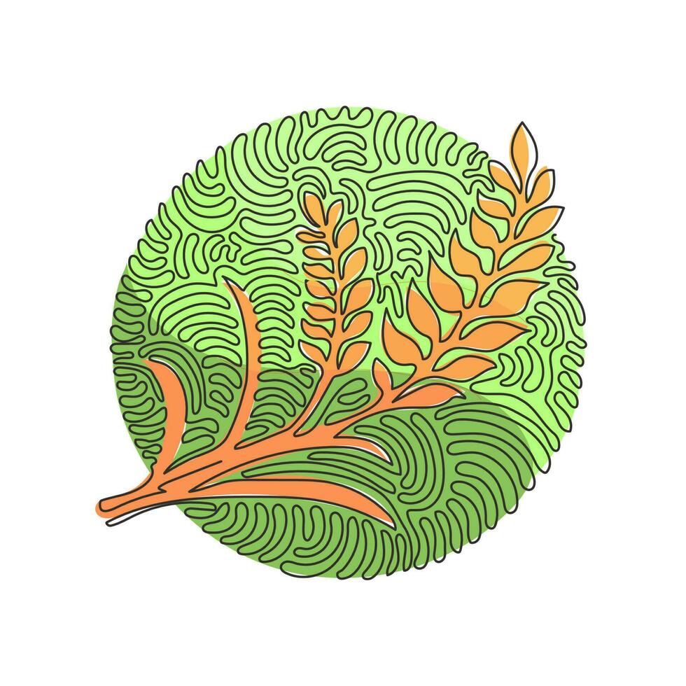 plantilla de logotipo de símbolo de trigo de dibujo de una línea continua. icono de granja agrícola. signo de grano de producto natural. estilo de fondo de círculo de rizo de remolino. ilustración gráfica de vector de diseño de dibujo de una sola línea