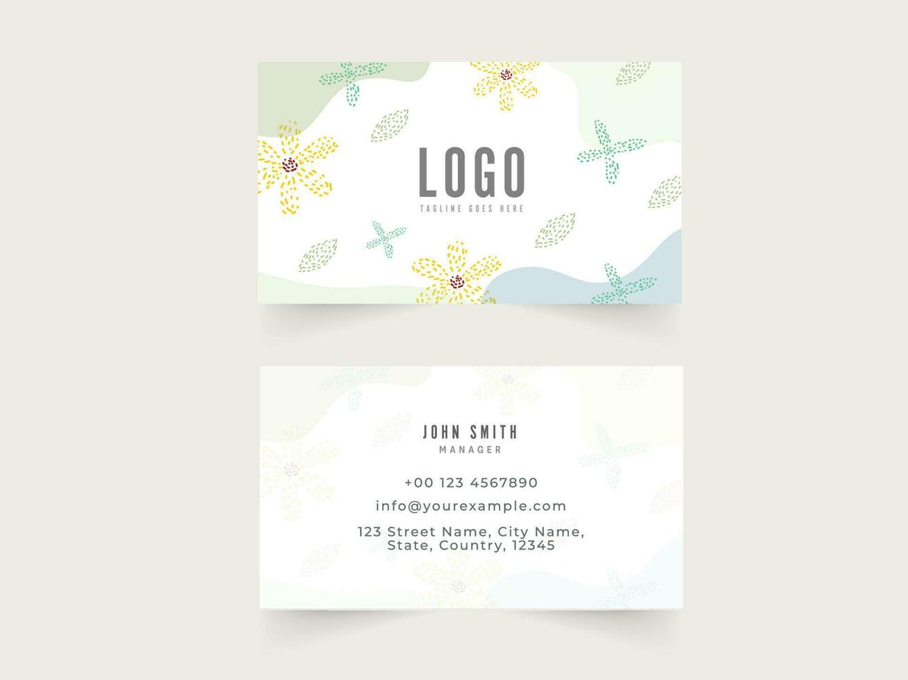 Creative Floral Business Card Template In Front And Back Side. vector