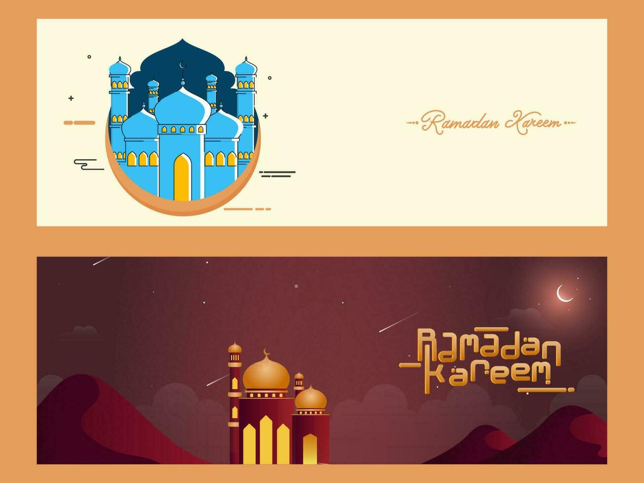 Ramadan Kareem or Ramadan Mubarak Header or Banner Set. vector