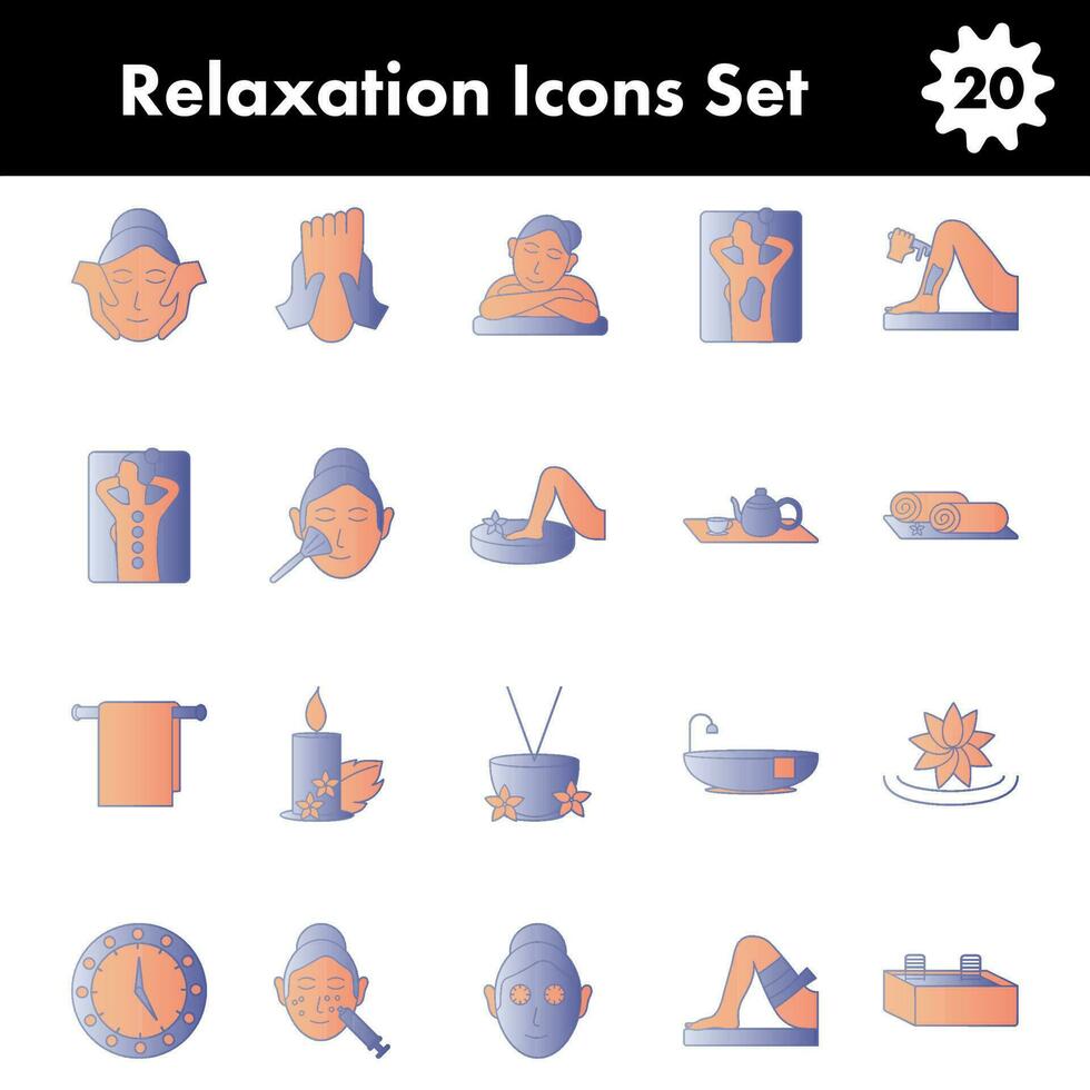 conjunto de relajación icono en azul y naranja color. vector