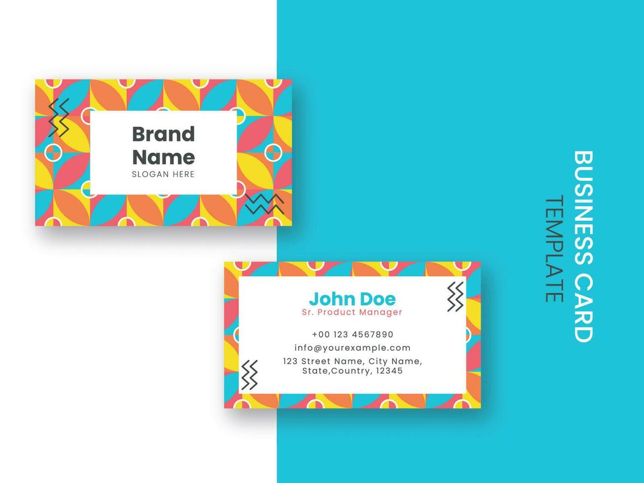 Business Card Template Design With Abstract Floral Pattern On Blue And White Background. vector