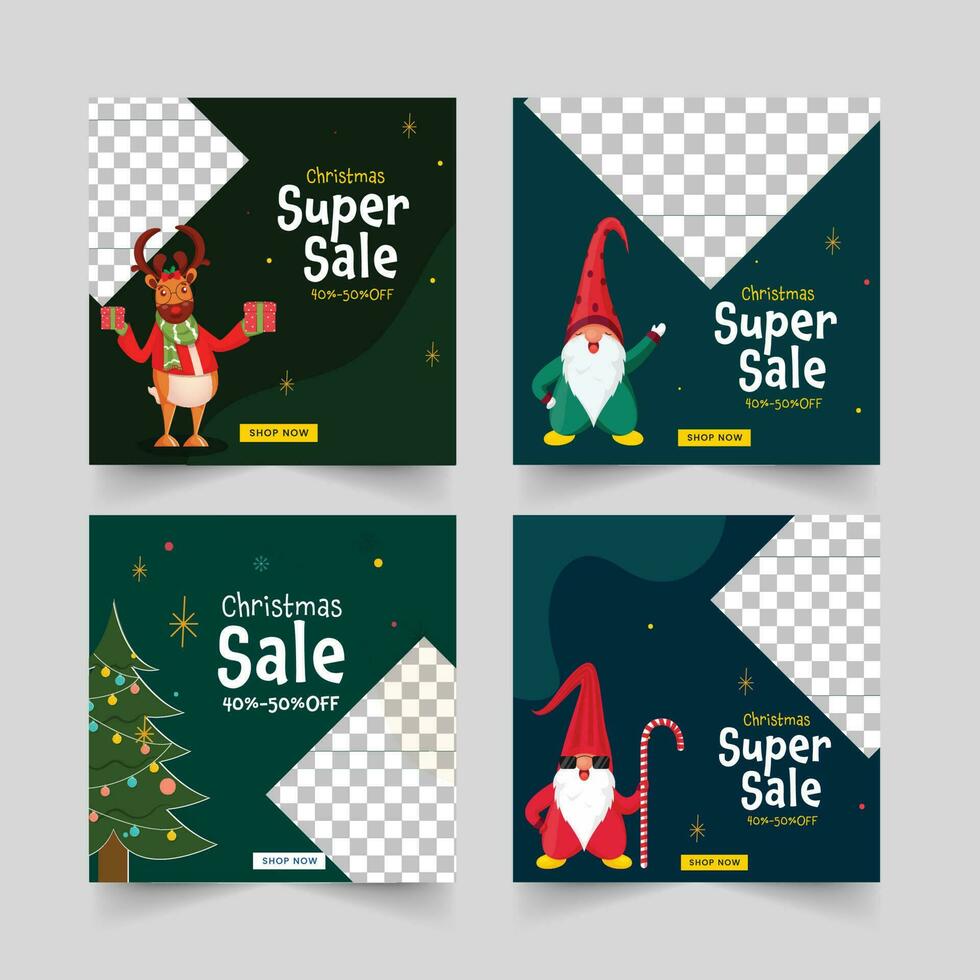 Christmas Super Sale Post Or Template Design With Discount Offer In Four Options. vector