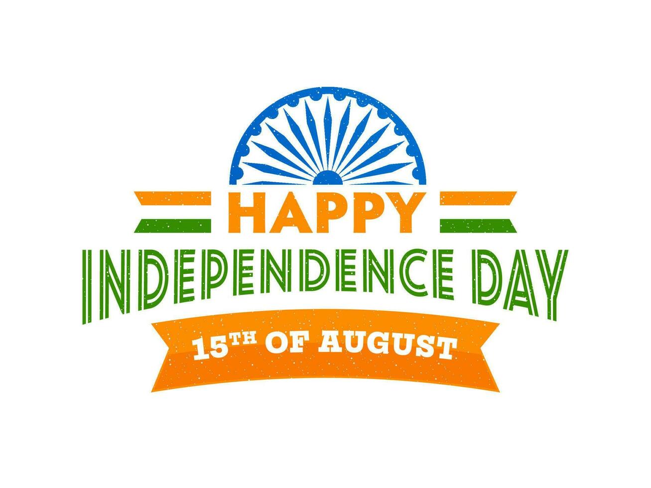 15Th Of August, Happy Independence Day Text In Tricolor With Half Ashoka Wheel On White Background. vector