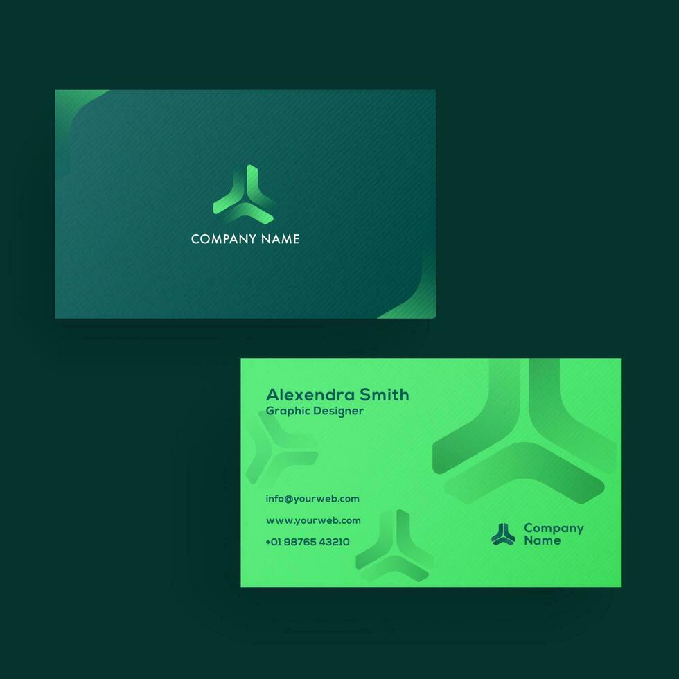 Green business card or visiting card design in front and back view. vector