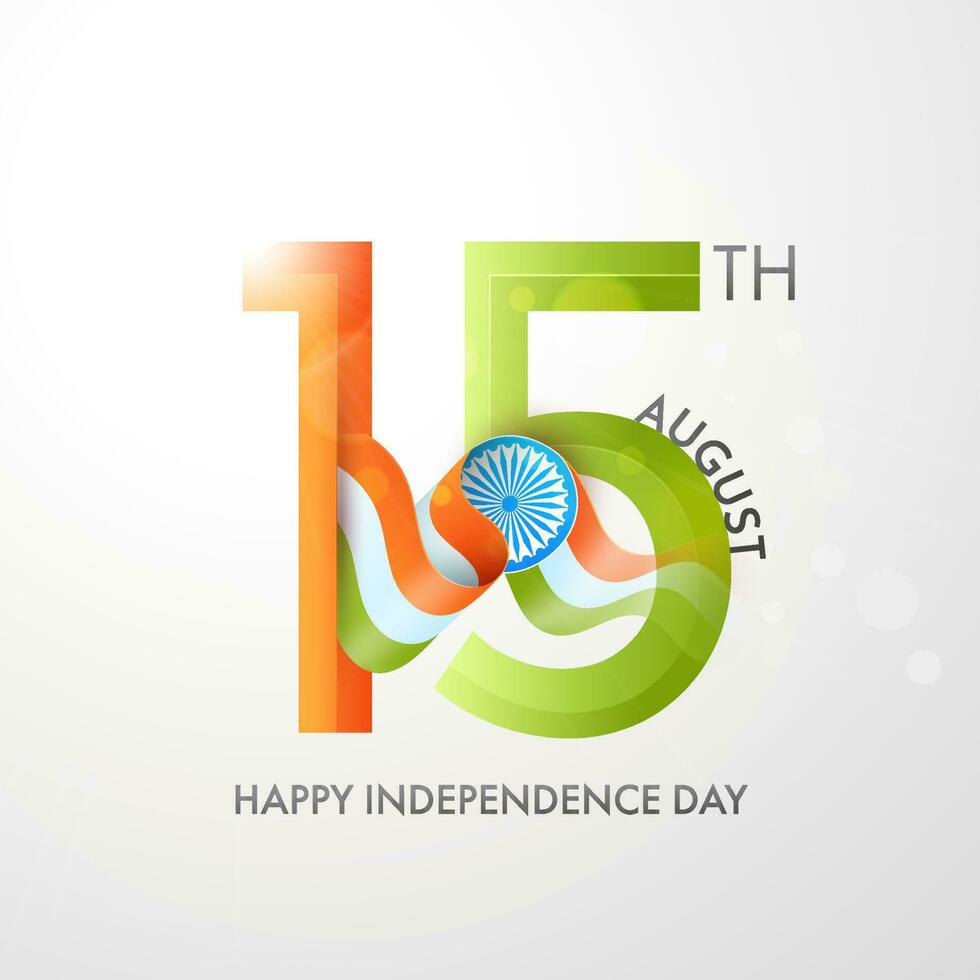 15th August Text With Indian Flag Ribbon On White Background For Happy Independence Day Concept. vector