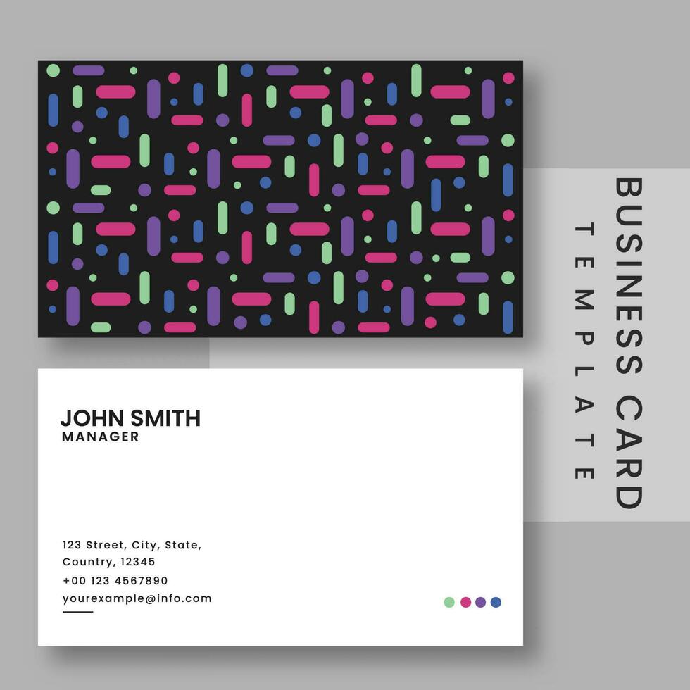 Business Card Template Design With Multicolor Dot Lines In Font And Back View. vector