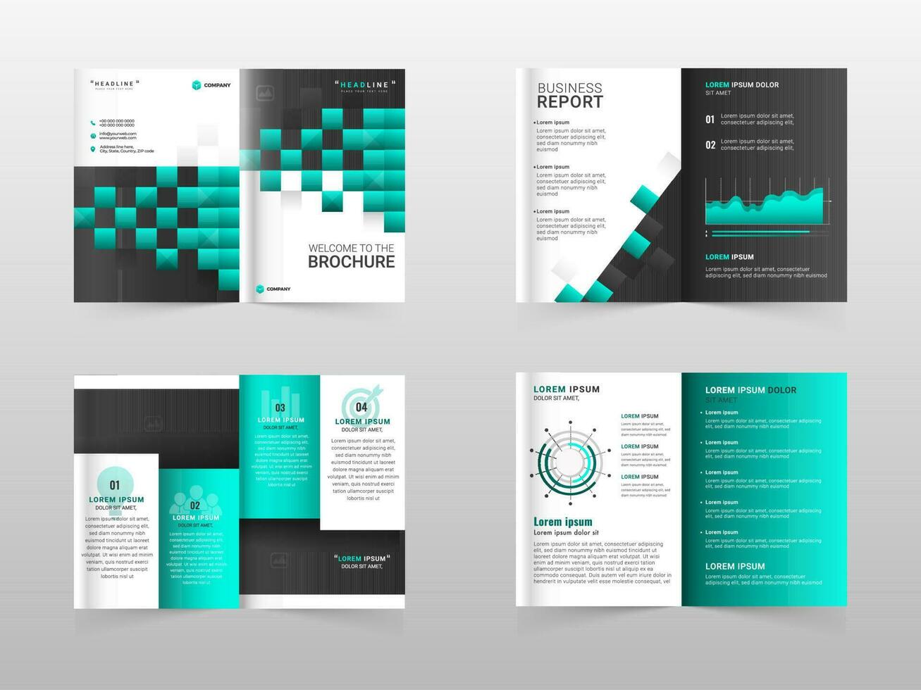 Bi-Fold Brochure Template or Annual Report Set for Business Concept. vector