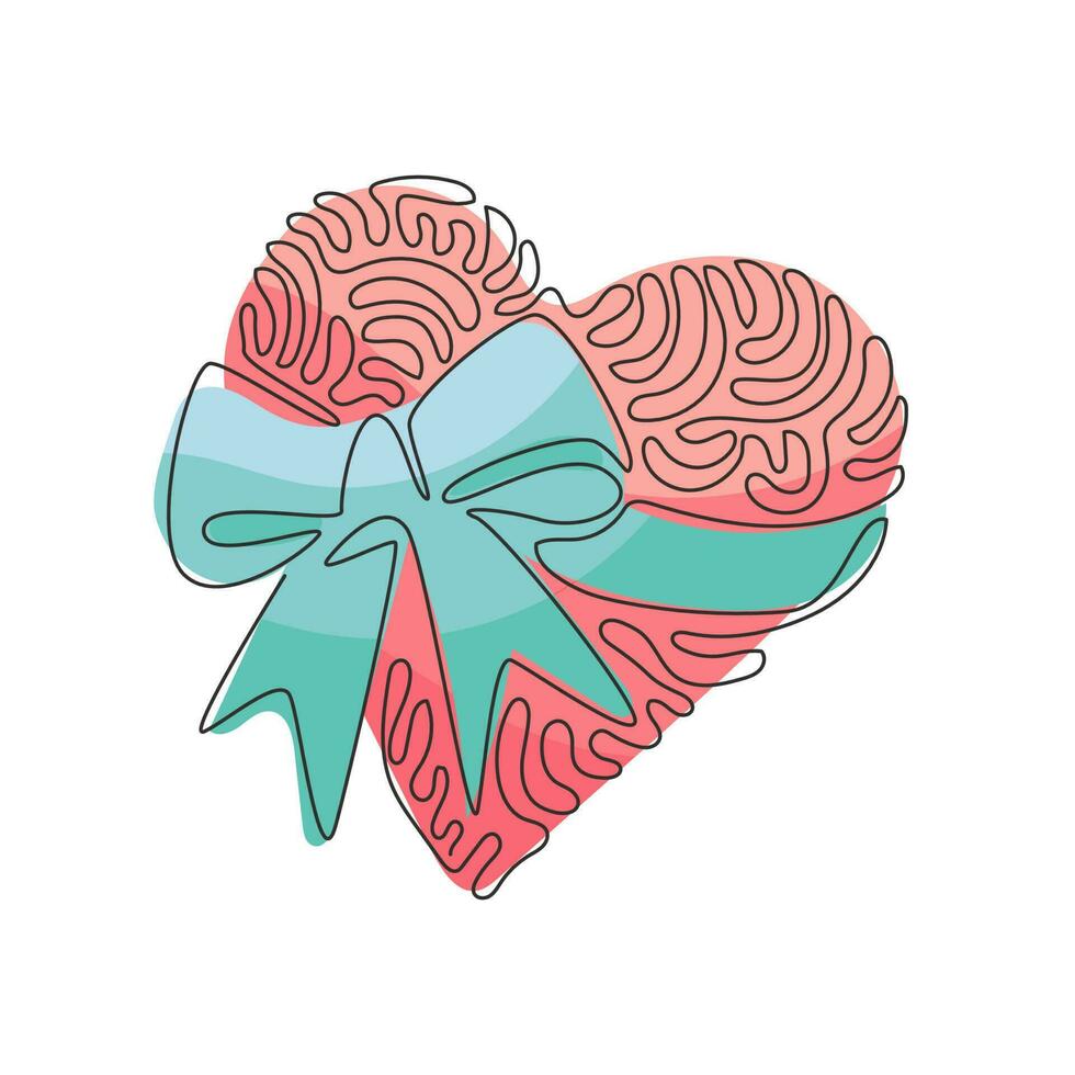 Continuous one line drawing heart with ribbon. Love emoji icon object symbol. Gradient vector illustration clip art design cartoon. Swirl curl style. Single line design vector graphic illustration