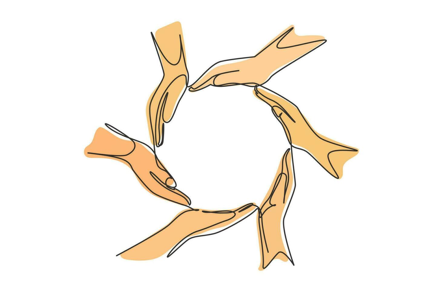 Single continuous line drawing palms and circle hand gesture. Sign or symbol of protection, cooperation, care. Communication with hand gestures. One line draw graphic design vector illustration