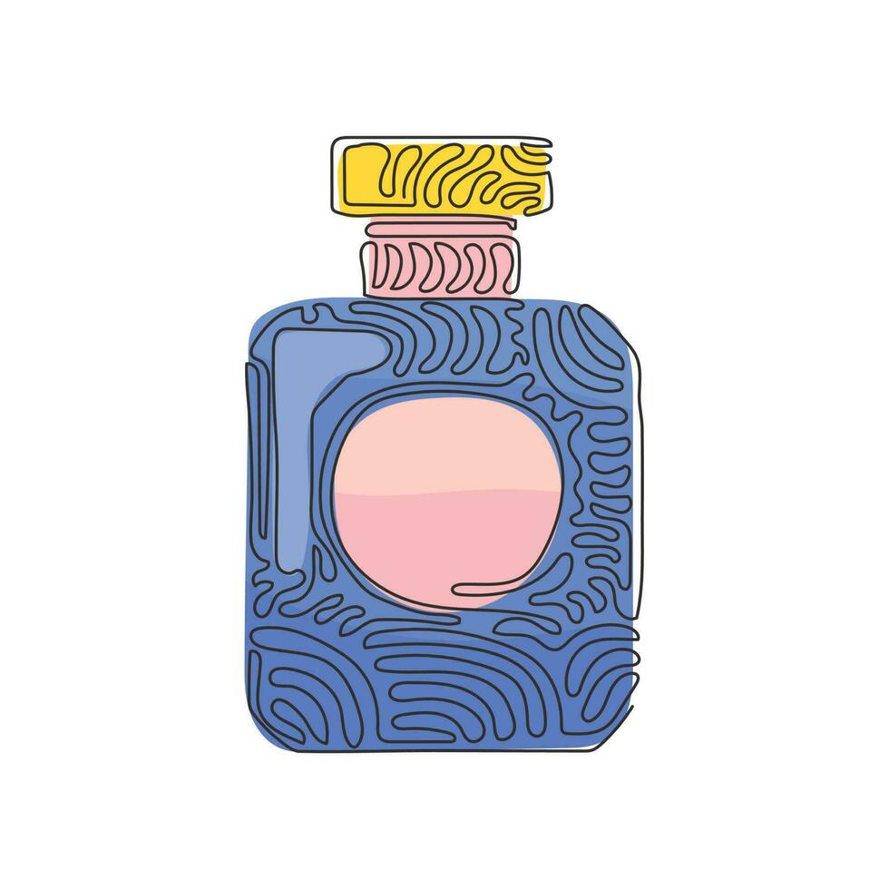 Fragancia de icono de perfume de dibujo de línea continua única. botella de perfume de lujo. perfume femenino en una hermosa botella. concepto de estilo de rizo de remolino. Ilustración de vector de diseño gráfico de dibujo de una línea dinámica