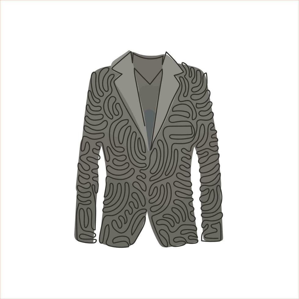 traje formal de hombre de dibujo de línea continua única. chaqueta de hombre. traje de hombre de boda, esmoquin. ropa en estilo de negocios. estilo de rizo de remolino. Ilustración de vector de diseño gráfico de dibujo de una línea dinámica