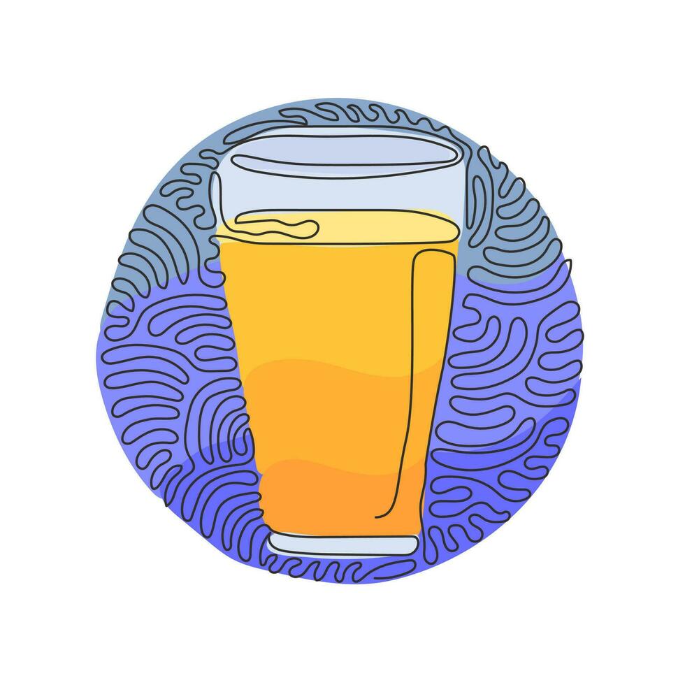 Continuous one line drawing soft drink in glass. Cold soda to crave for refreshing feeling. Drink to quench thirst. Swirl curl circle background style. Single line design vector graphic illustration