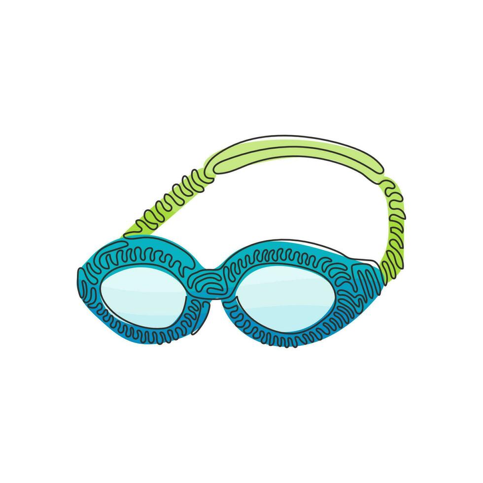 gafas de dibujo de una sola línea continua para nadar. gafas de natación. equipo de natación profesional. objeto de playa. concepto de estilo de rizo de remolino. Ilustración de vector de diseño gráfico de dibujo de una línea dinámica