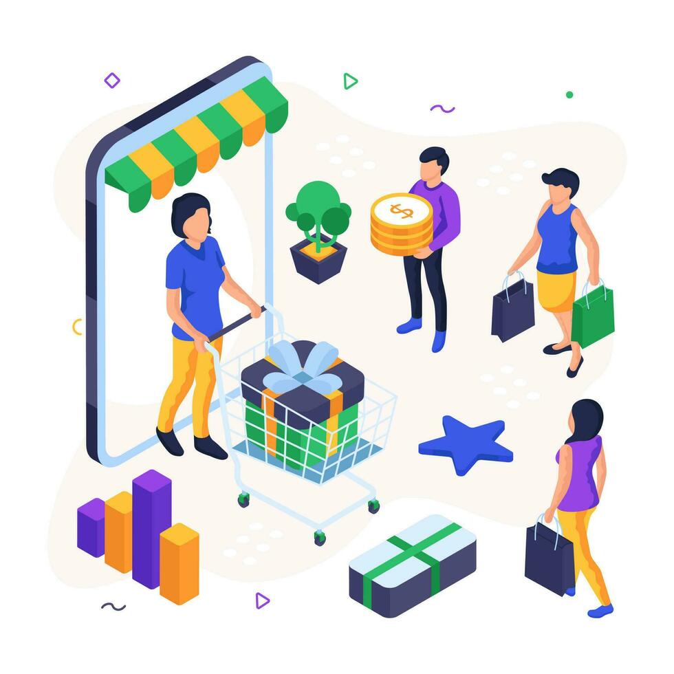 Creative design illustration of mobile shop vector