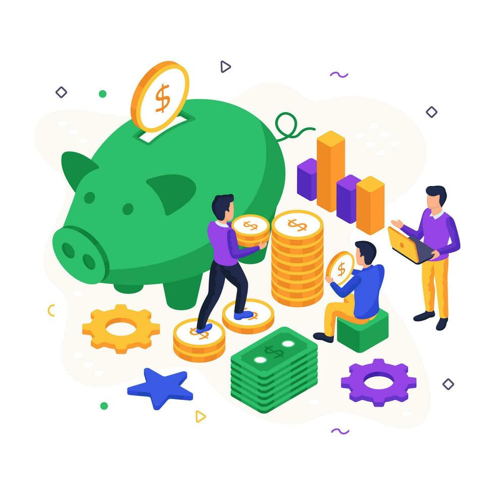 Dollar with penny showcasing piggy bank savings illustration vector