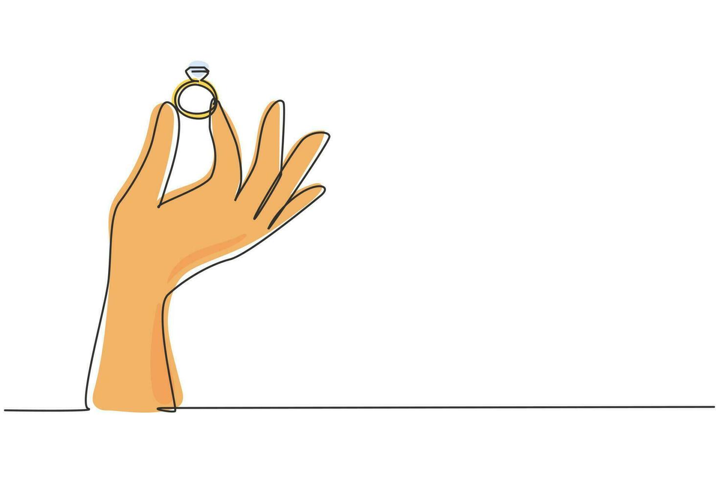 dibujo de línea continua única mano de mujer sosteniendo un anillo de diamantes. regalo del novio para la novia en su día especial. celebración de la ceremonia de matrimonio. Ilustración de vector de diseño gráfico de dibujo de una línea dinámica