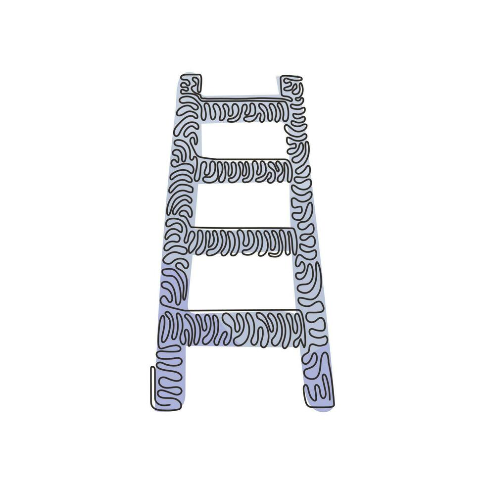 Single one line drawing fire ladder icon. Wooden ladder isolated. Stand ladder logo. Ladder equipment for firefighter. Swirl curl style. Modern continuous line draw design graphic vector illustration