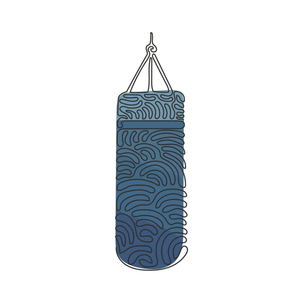 Single one line drawing black punching bag logo isolated. Hitting bag for boxing training. Boxing equipment exercise. Swirl curl style. Modern continuous line draw design graphic vector illustration