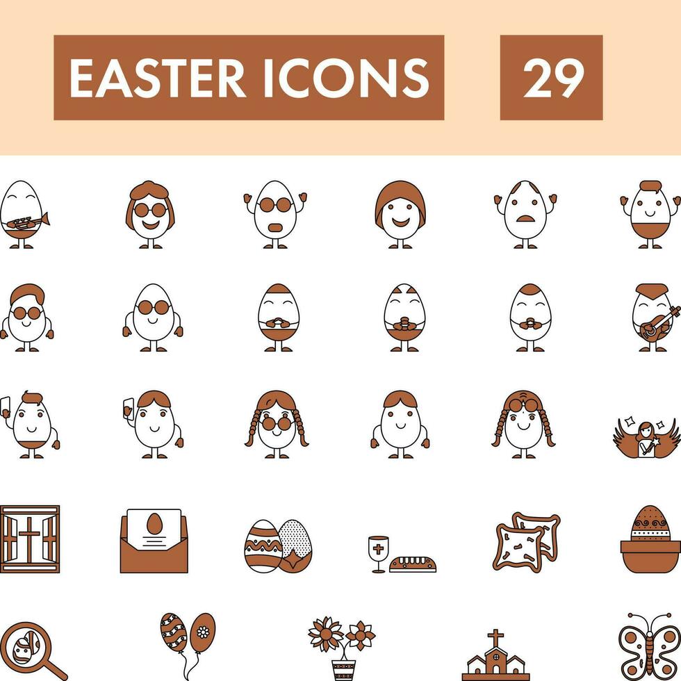 Pascua de Resurrección icono conjunto en melocotón y blanco color. vector